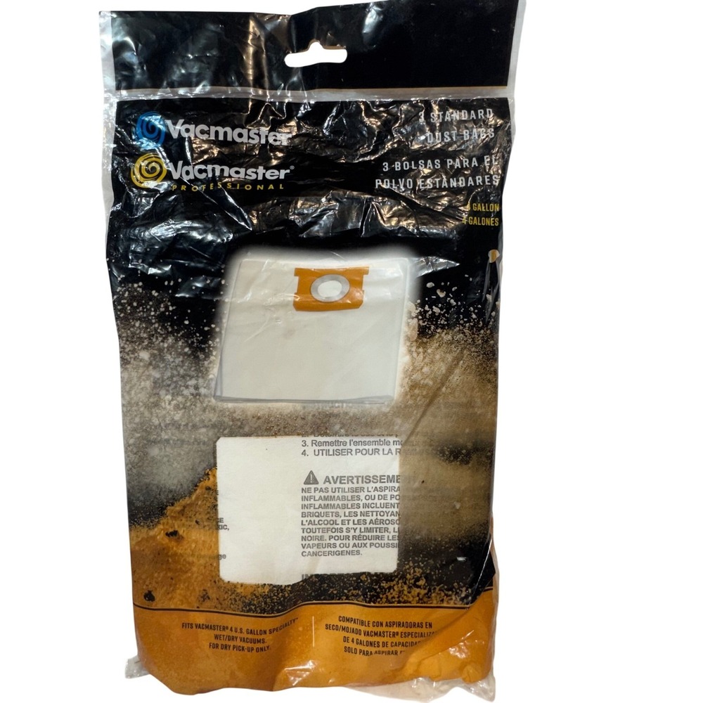 Vacmaster Standard Dust Bags 4 Gallon Dry‎ Pickup 3 Pack VDBP Sealed